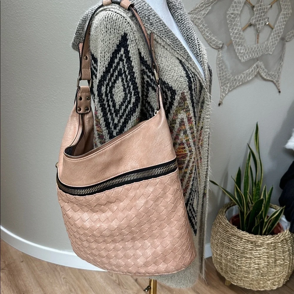 Madison West Large Faux Leather Basket Weave Shoulder Tote Bag
